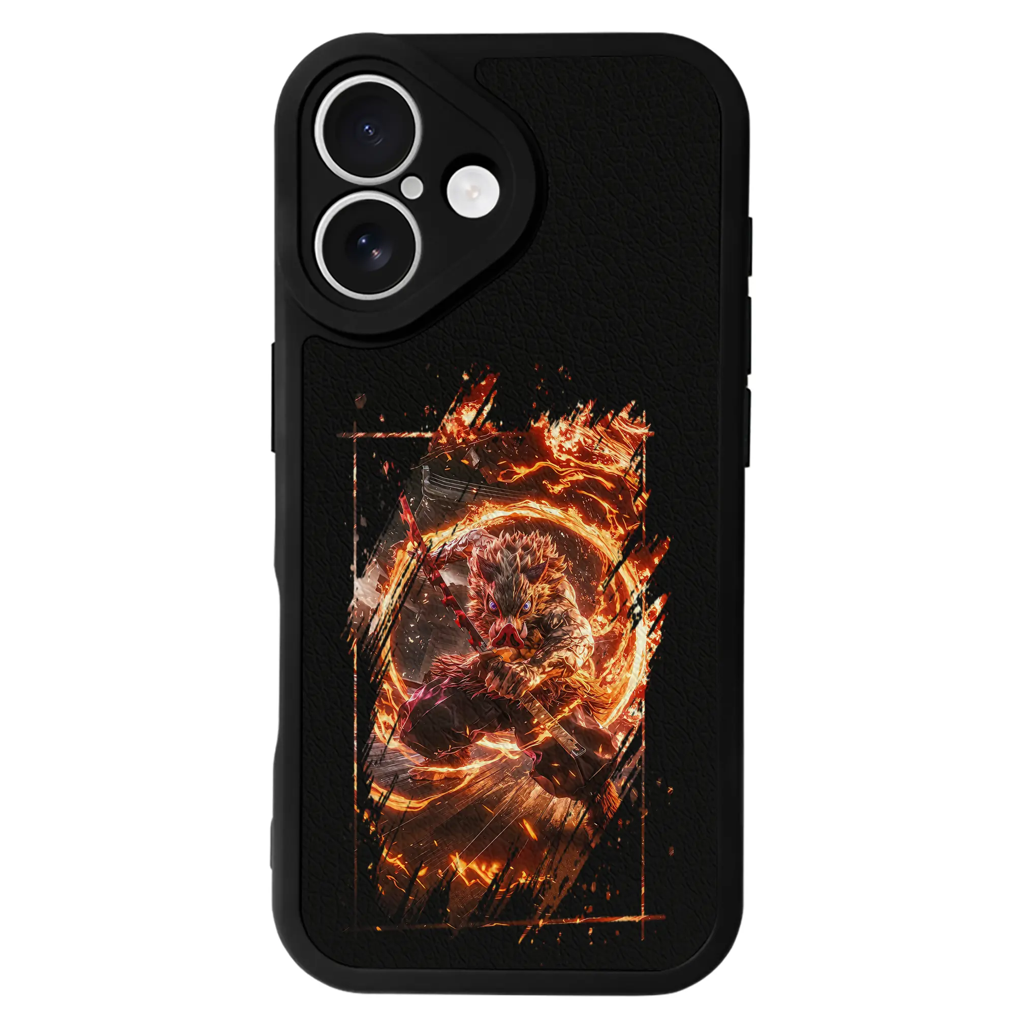 鬼滅の刃 グッズ,嘴平 伊之助 - IPhone 16シリーズ対応 ・ シリコンスマホケース ・ レザー調 ・ 高精度フィット ・ 耐衝撃 ・ ワイヤレス充電対応 ・ 精密カット